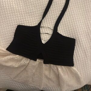 Zara Black and Cream Women's Blouse